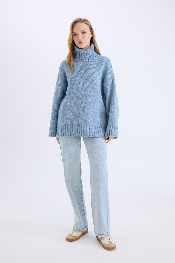Oversize Geniş Kalıp Balıkçı Yaka Basic Düz Triko Kazak Tunik A6445AX24CW - 2