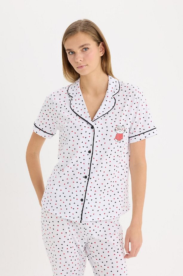 Pijama Takımı Kısa Kollu Düğmeli Üst Esnek Belli Uzun Alt-fall In Love D8455ax25sp - 4