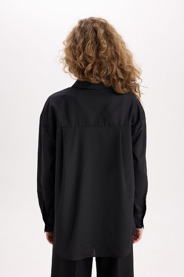Oversize Geniş Kalıp Poplin Uzun Kollu Gömlek E2294AXNS - 5