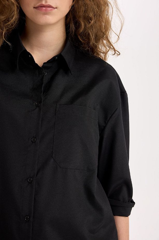 Oversize Geniş Kalıp Poplin Uzun Kollu Gömlek E2294AXNS - 4