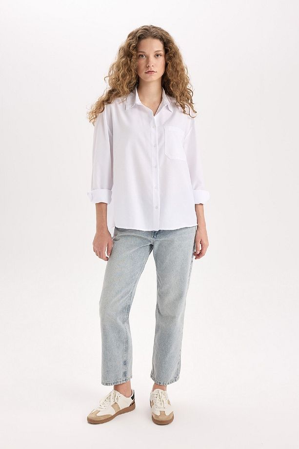 Oversize Geniş Kalıp Poplin Uzun Kollu Gömlek E2294AXNS - 2
