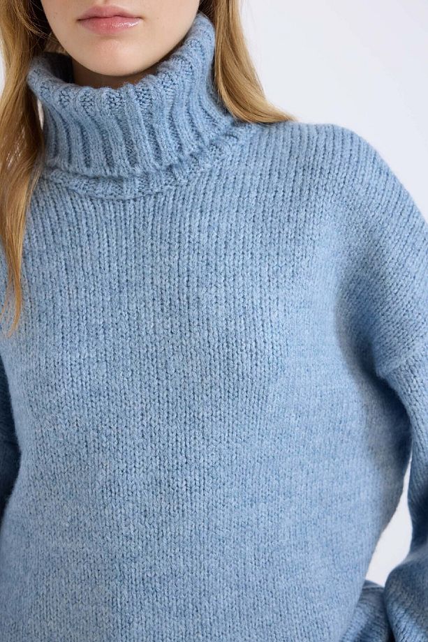 Oversize Geniş Kalıp Balıkçı Yaka Basic Düz Triko Kazak Tunik A6445AX24CW - 4
