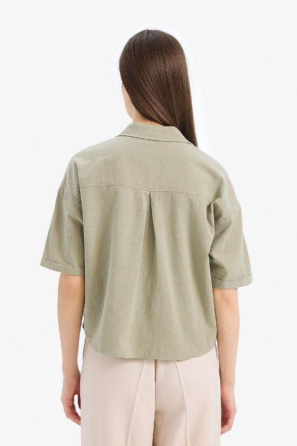 Boxy Fit Basic Düz Kısa Kollu Gömlek V2523AZ25SP - 6