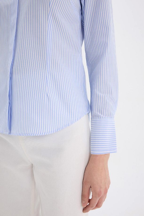Fitted Basic Düz Poplin Uzun Kollu Gömlek D3172AX25SM - 5