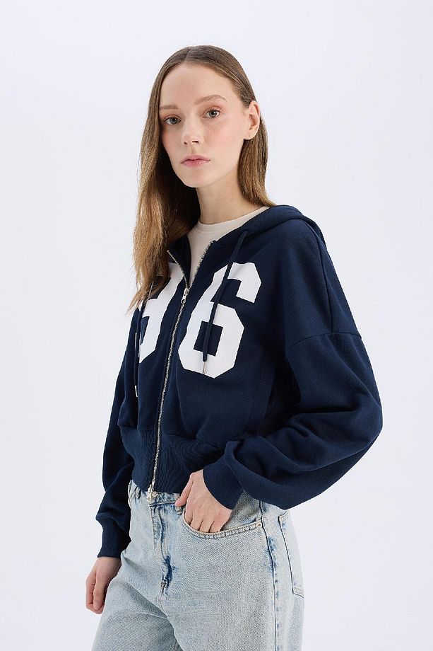 Coool Oversize Geniş Kalıp Kapüşonlu Baskılı Kalın Fermuarlı Sweat Hırka E5462ax25sm - 5