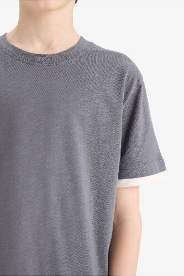 Erkek Çocuk Bisiklet Yaka Basic Düz Kısa Kollu Tişört B5928a825sm - 5