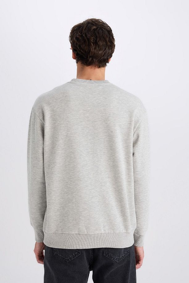 Oversize Geniş Kalıp Bisiklet Yaka Kalın Basic Düz Sweatshirt E5955AX24WN - 6