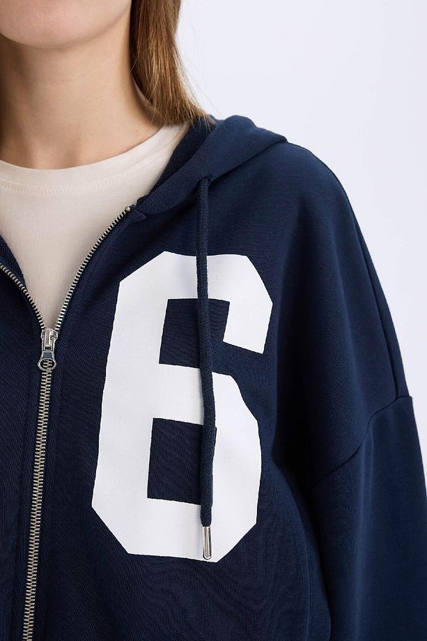 Coool Oversize Geniş Kalıp Kapüşonlu Baskılı Kalın Fermuarlı Sweat Hırka E5462ax25sm - 7