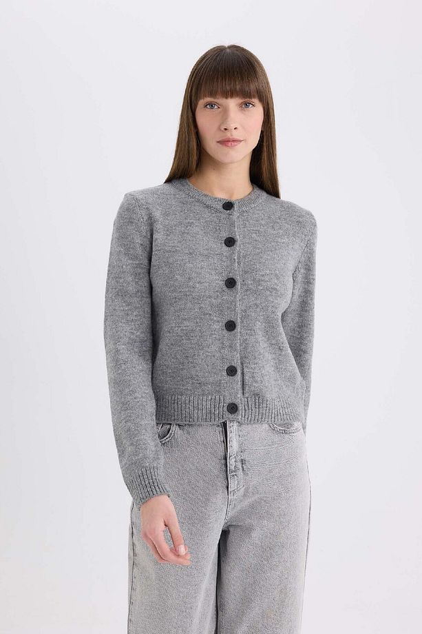 Regular Fit Bisiklet Yaka Basic Düz Düğmeli Soft Touch Yumuşak Triko Hırka E3654ax25sp - 3