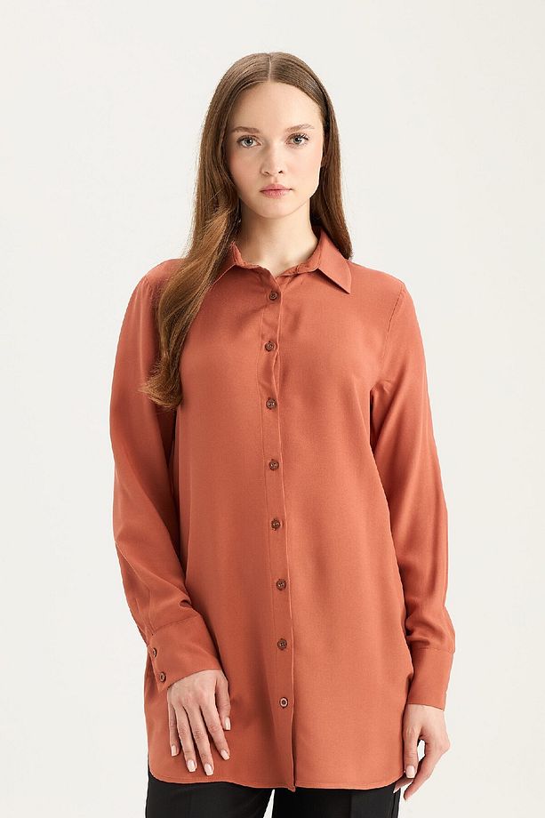 Regular Fit Basic Düz Uzun Kollu Tesettür Gömlek Tunik Z3538az25sp - 4