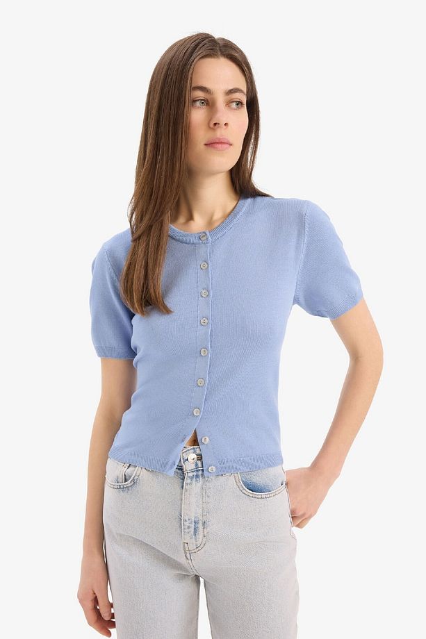 Regular Fit Bisiklet Yaka Basic Düz Triko Hırka E5770ax25sm - 1