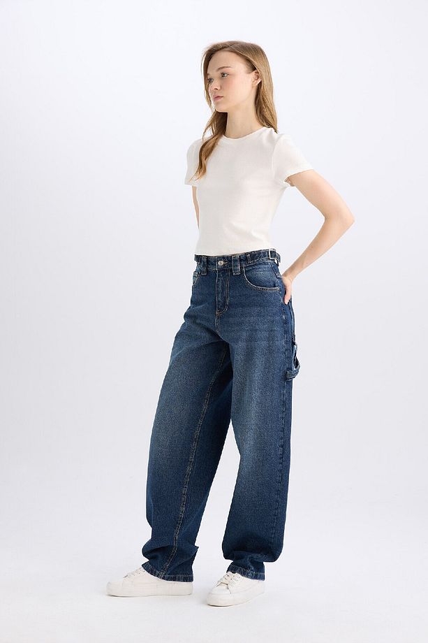 Baggy Fit Yüksek Bel Uzun Jean Yıkamalı Pantolon D0748AX25SP - 3