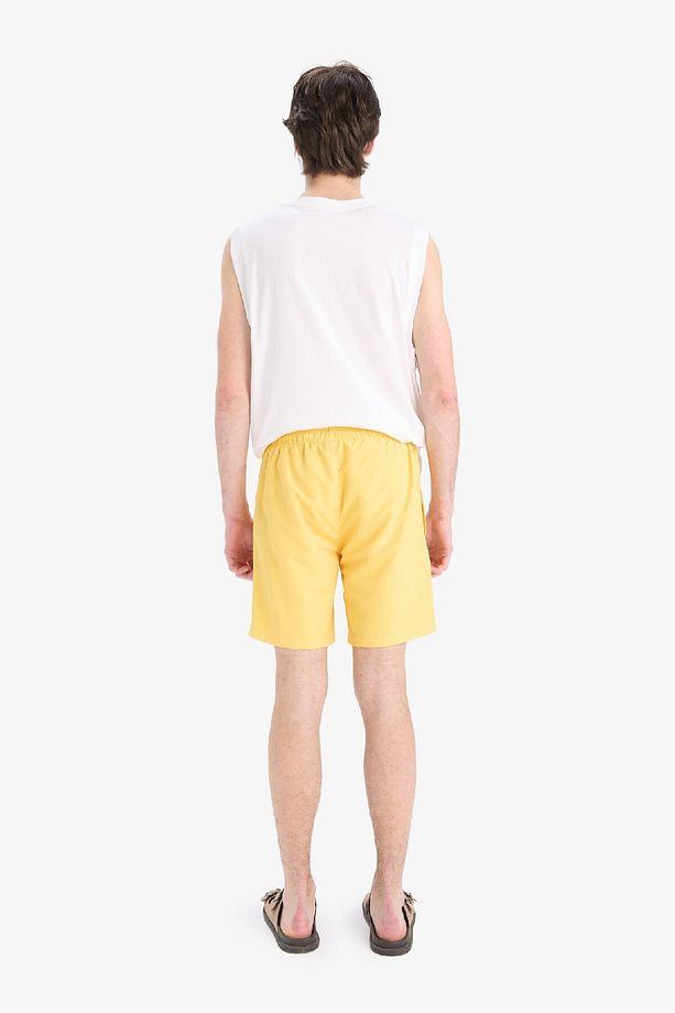 Regular Fit Kısa Boy Cepli File Astarlı Beli Bağcıklı Düz Hafif Kumaş Deniz Şortu E5133axns - 5