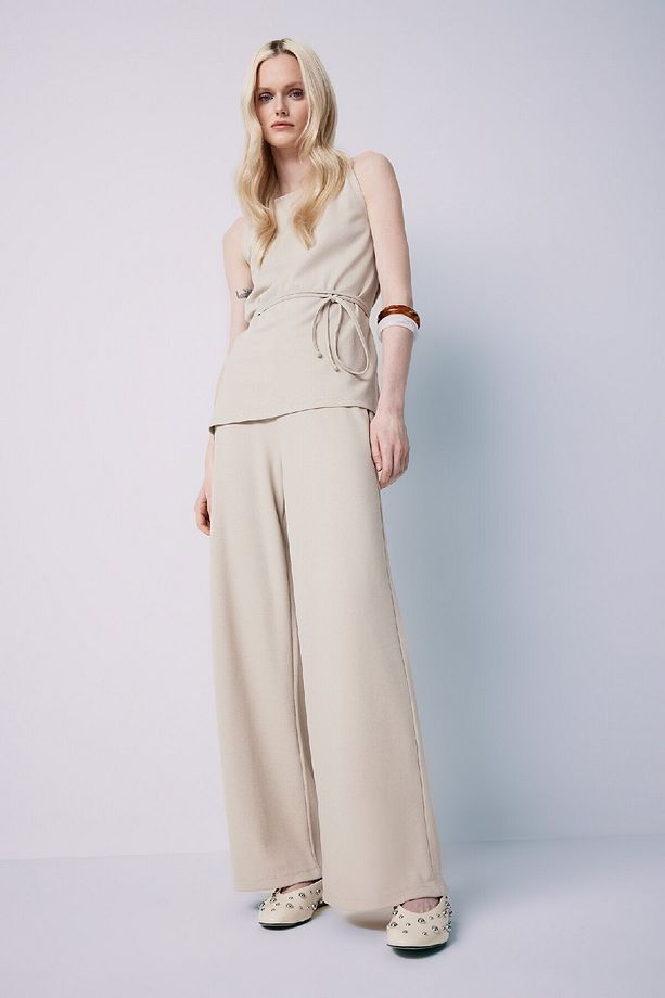 Wide Leg Geniş Paça Basic Düz Pike Pantolon E5784ax25sp - 2