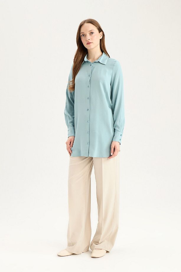 Regular Fit Basic Düz Uzun Kollu Tesettür Gömlek Tunik Z3538az25sp - 2