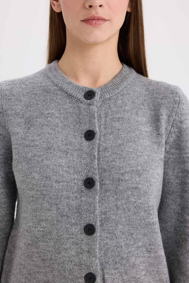 Regular Fit Bisiklet Yaka Basic Düz Düğmeli Soft Touch Yumuşak Triko Hırka E3654ax25sp - 5
