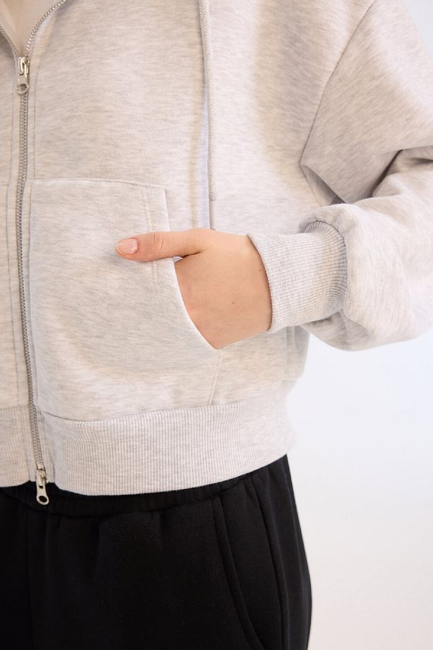 Coool Standart Fit Kapüşonlu Basic Düz Kanguru Cepli Fermuarlı Sweatshirt Z7069AZ25SP - 5