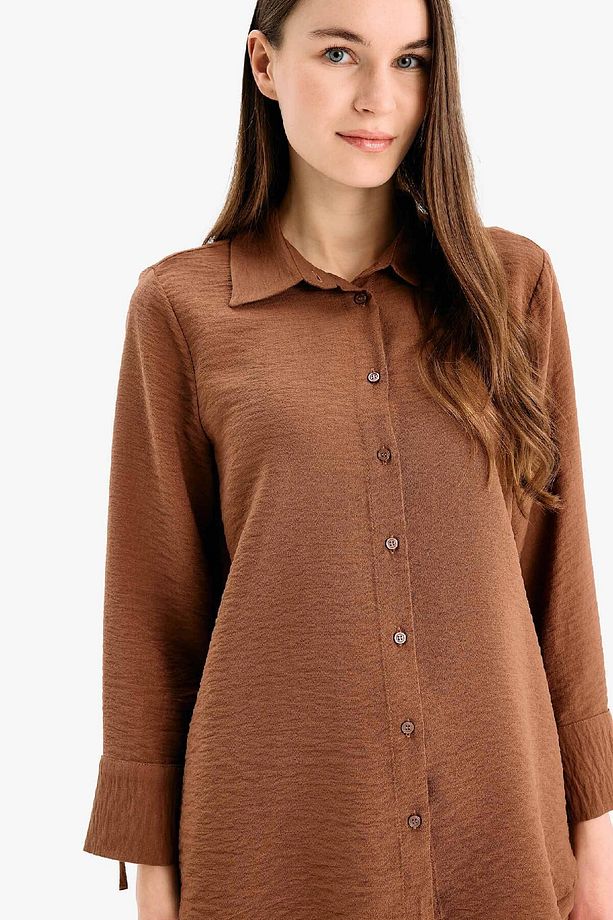 Regular Fit Basic Düz Uzun Kollu Gömlek C3819AX25SP - 4