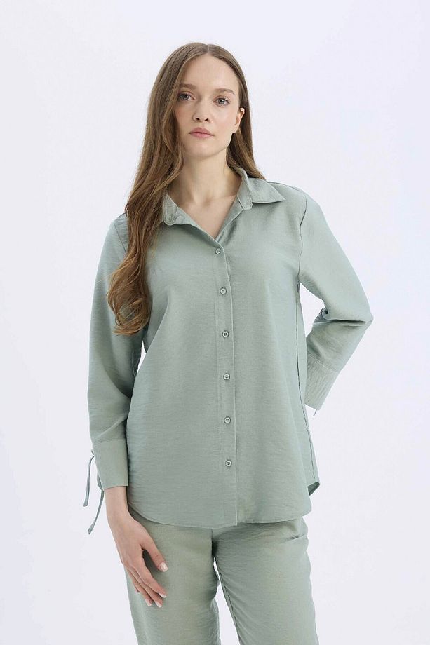 Regular Fit Basic Düz Uzun Kollu Gömlek C3819AX25SP - 4