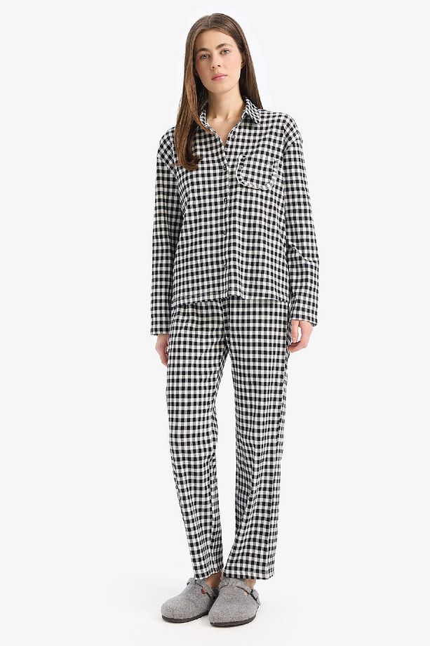 Pijama Takımı Kareli Uzun Kollu Üst Esnek Belli Uzun Alt-fall In Love E3464ax25sp - 1