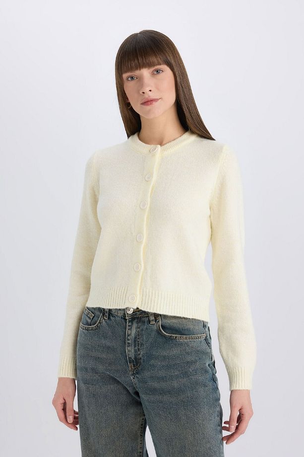 Regular Fit Bisiklet Yaka Basic Düz Düğmeli Soft Touch Yumuşak Triko Hırka E3654ax25sp - 4