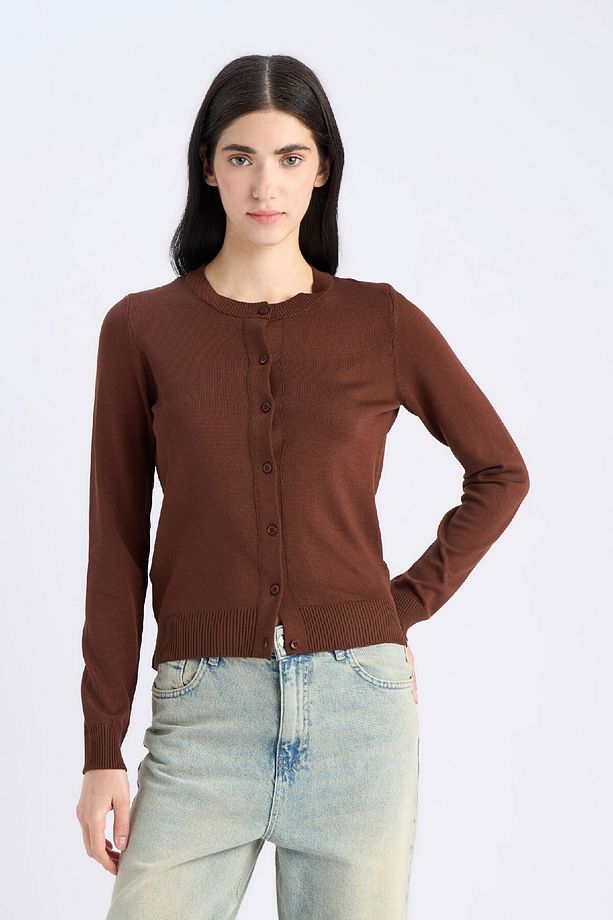 Regular Fit Bisiklet Yaka Basic Düz Triko Hırka D6282ax25sp - 3