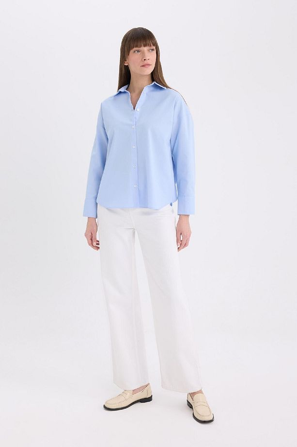 Oversize Geniş Kalıp Basic Düz Oxford Uzun Kollu Gömlek C4597AX25SP - 5
