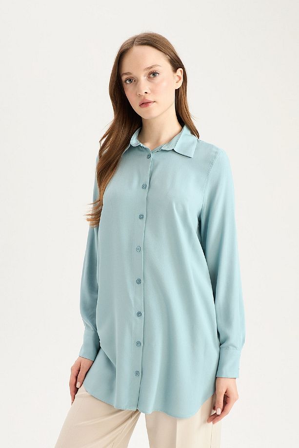 Regular Fit Basic Düz Uzun Kollu Tesettür Gömlek Tunik Z3538az25sp - 4