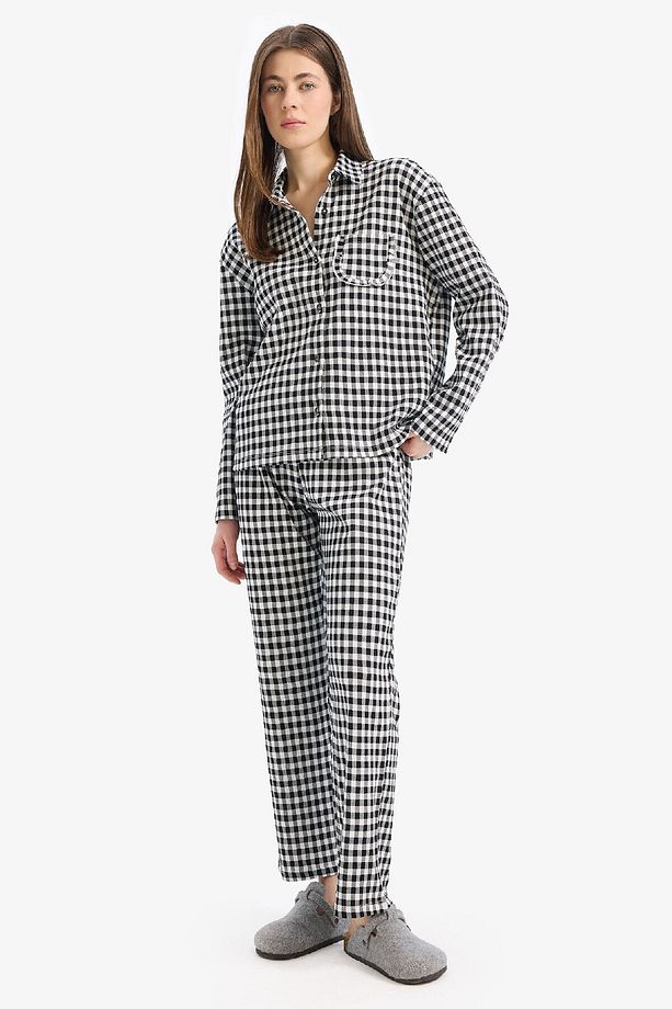 Pijama Takımı Kareli Uzun Kollu Üst Esnek Belli Uzun Alt-fall In Love E3464ax25sp - 3