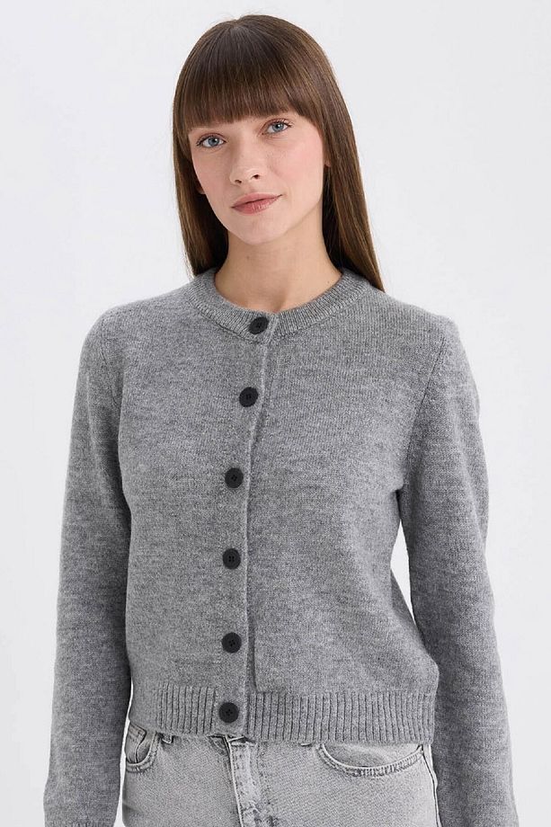 Regular Fit Bisiklet Yaka Basic Düz Düğmeli Soft Touch Yumuşak Triko Hırka E3654ax25sp - 1