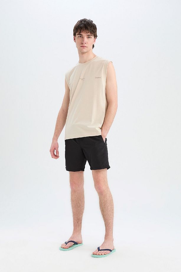 Regular Fit Kısa Boy Cepli File Astarlı Beli Bağcıklı Düz Hafif Kumaş Deniz Şortu E5133axns - 1