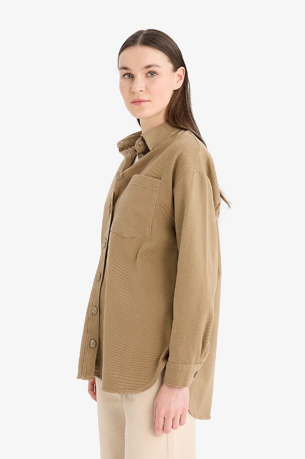 Relax Fit Basic Düz Gabardin Uzun Kollu Gömlek Tunik A6474AX25SP - 3