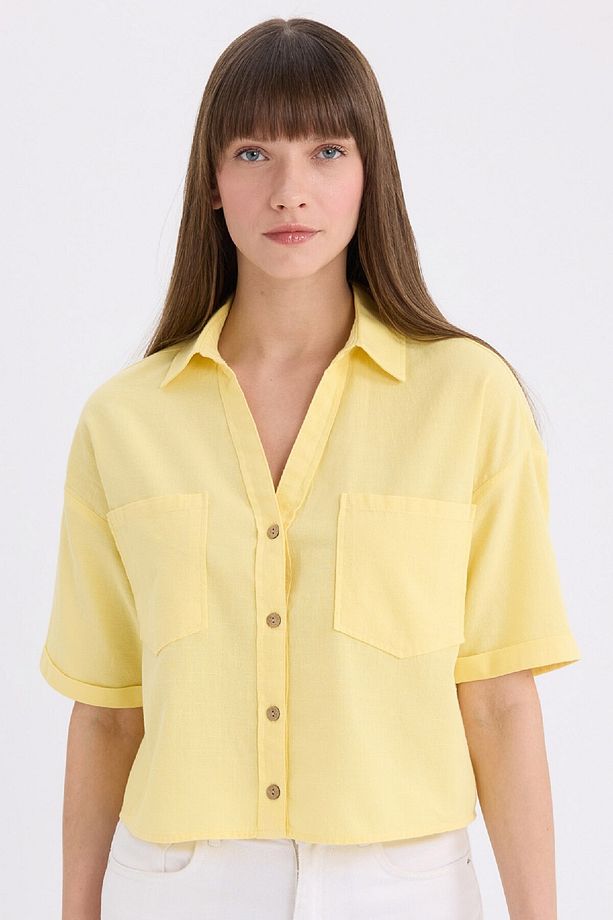 Boxy Fit Basic Düz Kısa Kollu Gömlek V2523AZ25SP - 1