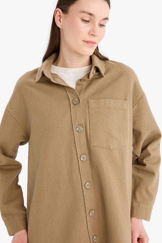 Relax Fit Basic Düz Gabardin Uzun Kollu Gömlek Tunik A6474AX25SP - 4