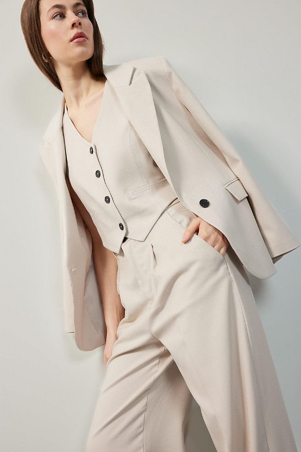 Oversize Geniş Kalıp Düğmeli Basic Düz Blazer Ceket B0490ax25sp - 3