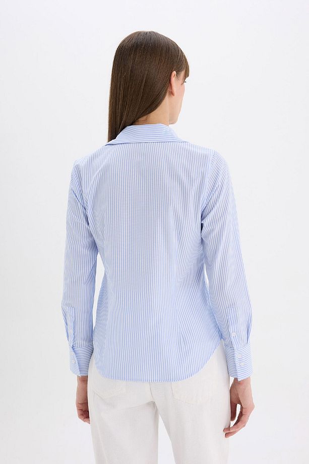 Fitted Basic Düz Poplin Uzun Kollu Gömlek D3172AX25SM - 6