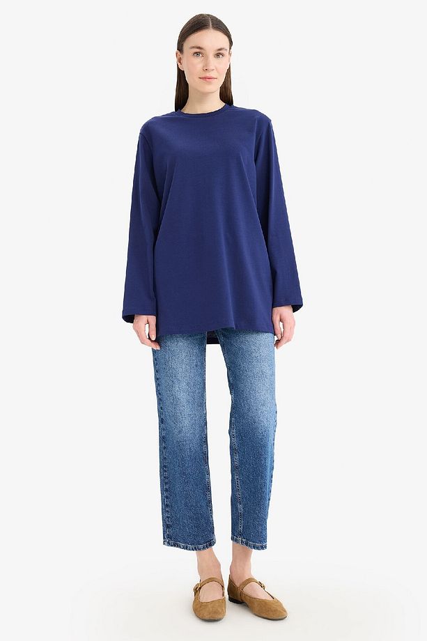 Regular Fit Bisiklet Yaka Basic Düz Uzun Kollu Tişört Tunik D4897AX25SM - 2