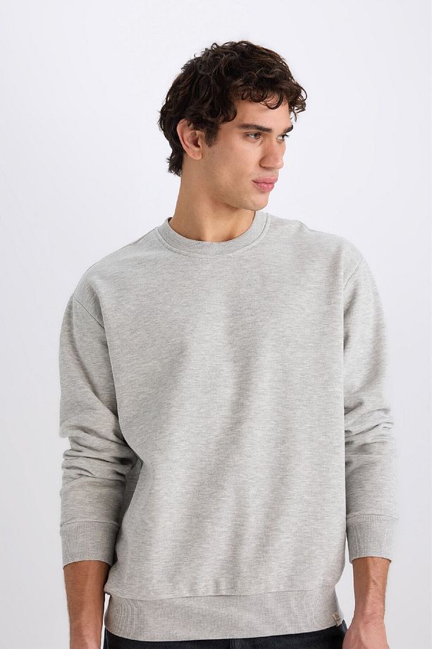 Oversize Geniş Kalıp Bisiklet Yaka Kalın Basic Düz Sweatshirt E5955AX24WN - 4