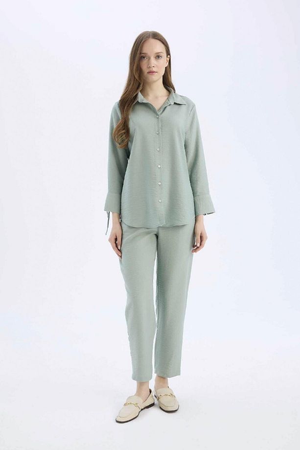 Jogger Pantolon Keten Görünümlü Cepli Yüksek Bel Düz Paça R0433AZ25SP - 2