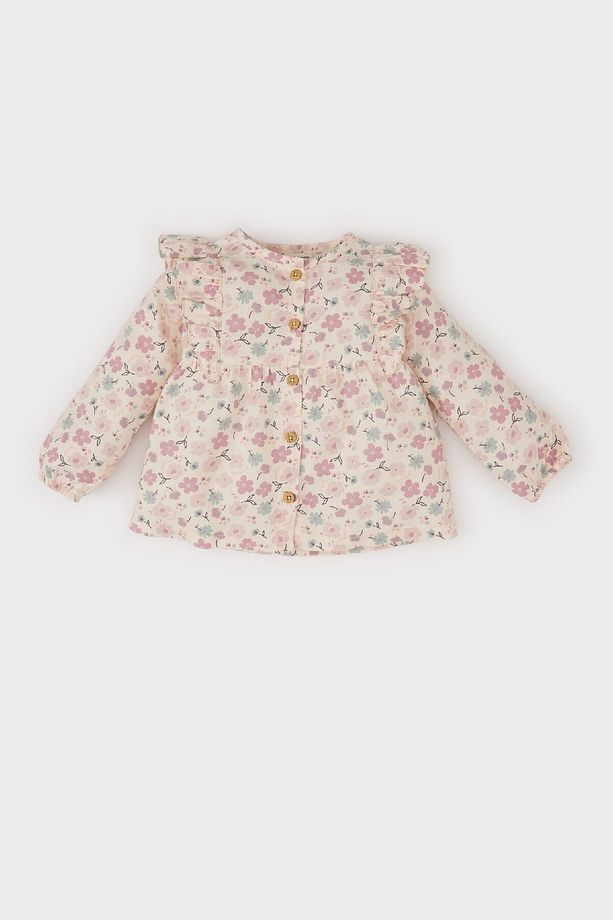 Kız Bebek Bisiklet Yaka Çiçekli Twill Uzun Kollu Gömlek E2786A525SP - 1