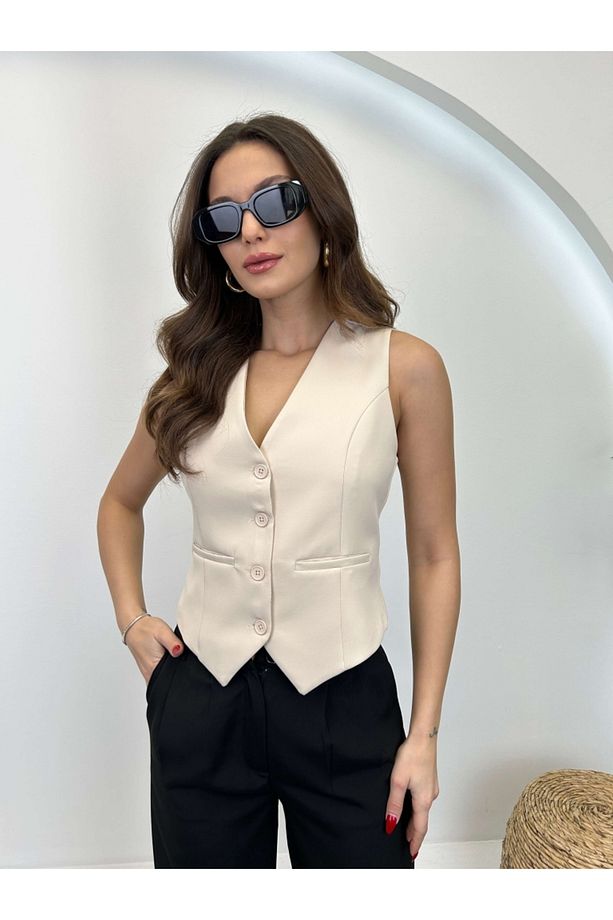 Taş Dokuma Düğmeli Yelek - 4