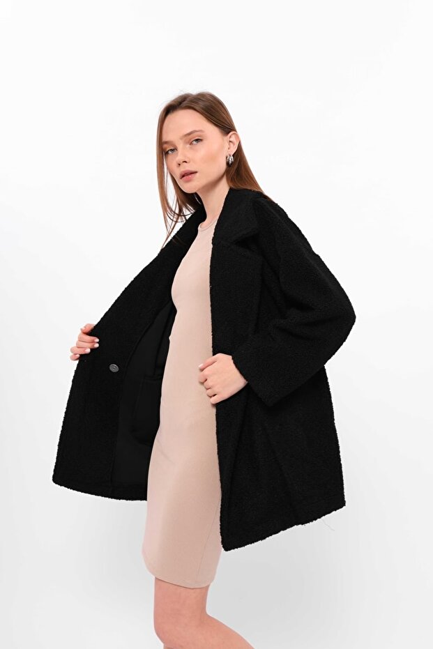 Siyah - Teddy Buklet Ceket - 5