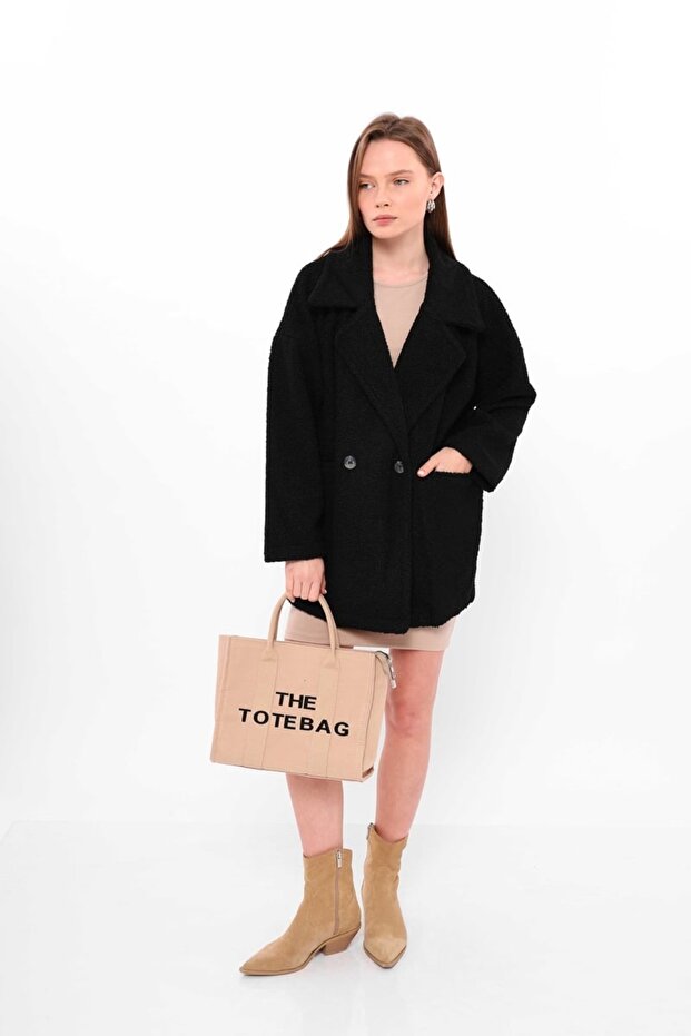 Siyah - Teddy Buklet Ceket - 3