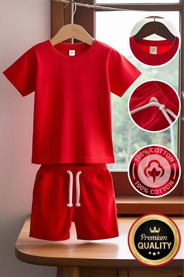 Erkek Çocuk, şort, T-shirt, şortlu takım, pamuklu, kaliteli, özel ve yerli üretim tişört - 1
