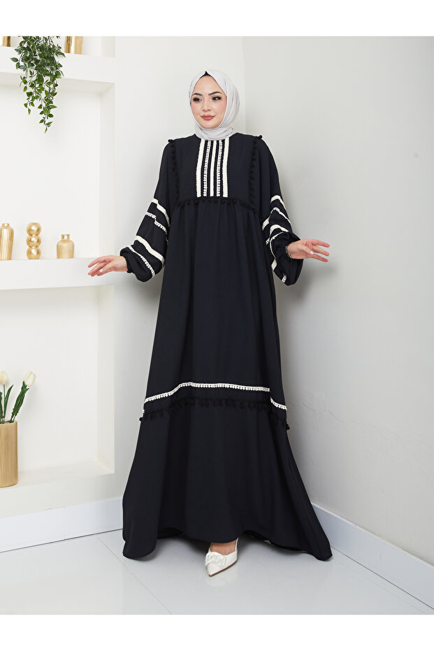 Women's Stripe Embroidered Wide Dress