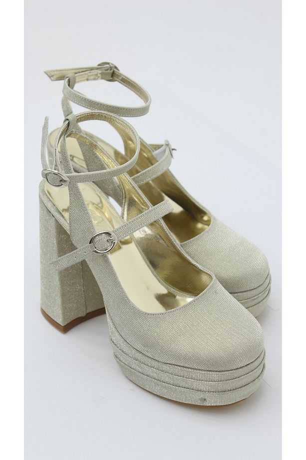 ALTIN SİM BİLEK ATKILI ÇİFT PLATFORM ABİYE AYAKKABI 12CM - 5