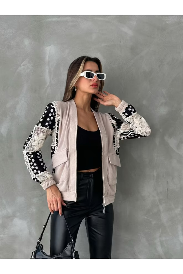 Kadın Bomber Dantelli Ceket
