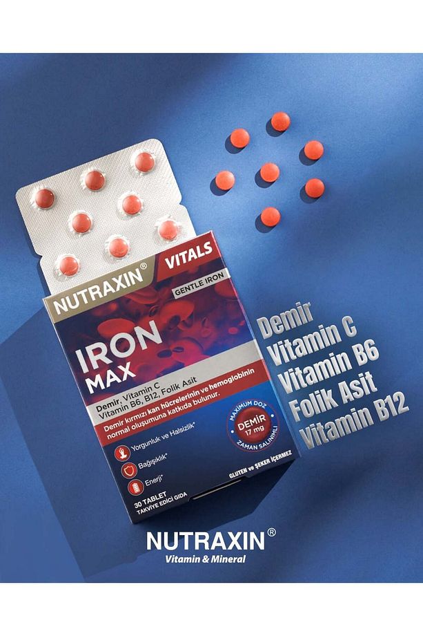 Iron Max 17 Mg 30 Tablet, 4 'lü Set - Demir, C Vitamini, B6 Vitamini, Folik Asit, B12 - 2
