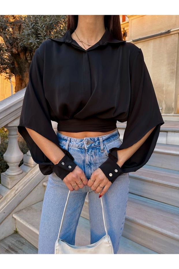 Dubai Tie Long Sleeve Black Shirt