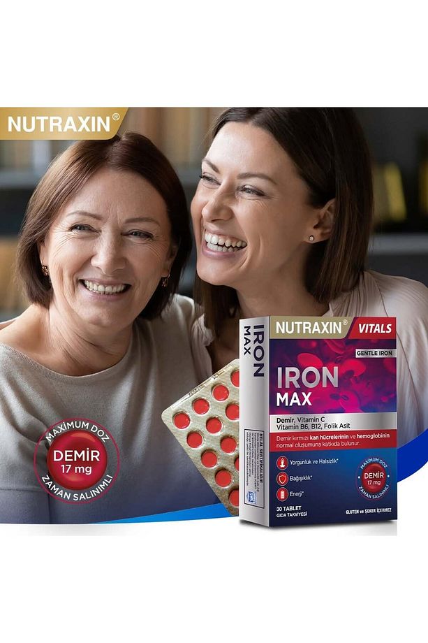 Iron Max 17 Mg 30 Tablet, 4 'lü Set - Demir, C Vitamini, B6 Vitamini, Folik Asit, B12 - 6